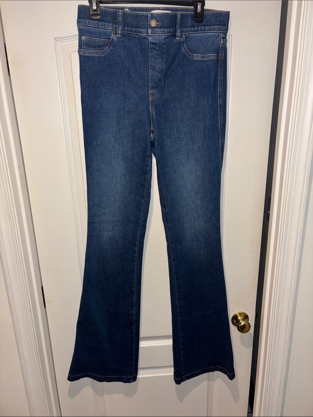 SPANX Dark Blue Flare Jeans - pull on 4 way stretch jeans